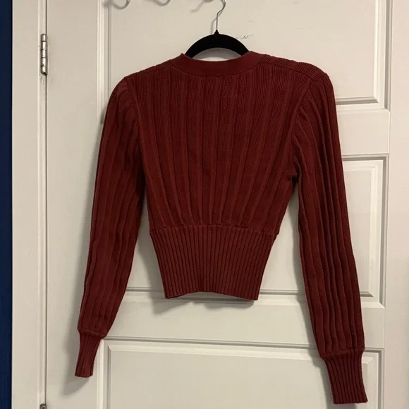 Wilfred Deep Red Ribbed Cardigan Sweater - Picture 3 of 3